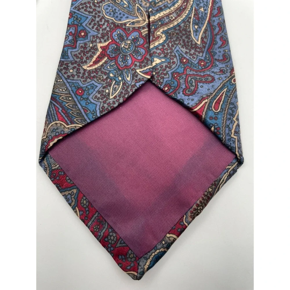 Bugatti Mens Silk Tie Burgundy Blue Gold Paisley Floral Classic Formal Necktie